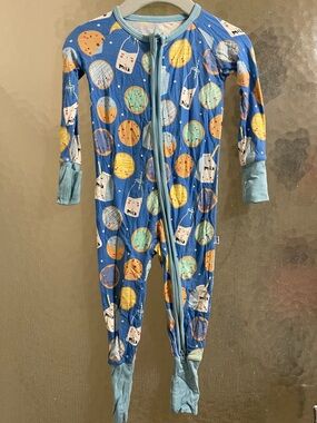 Little Sleepies Blue Milk & Cookies Zippy Sz 6/12M Pajamas Bamboo